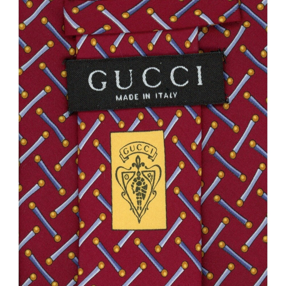 Vintage GUCCI Italy Silk Tie (59" Length, 3.75" Width) Dark Red Blue Yellow